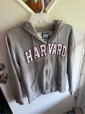 Harvard University Gray Full Zip Hoodie Blue 84 Ivy League Sweatshirt Size Mediu